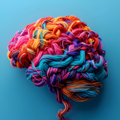 A brain made of colored yarn, representing the Neurodiversity Network online community